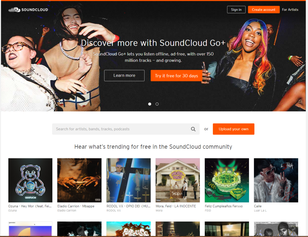 portada de la tienda de música SOUNDCLOUD